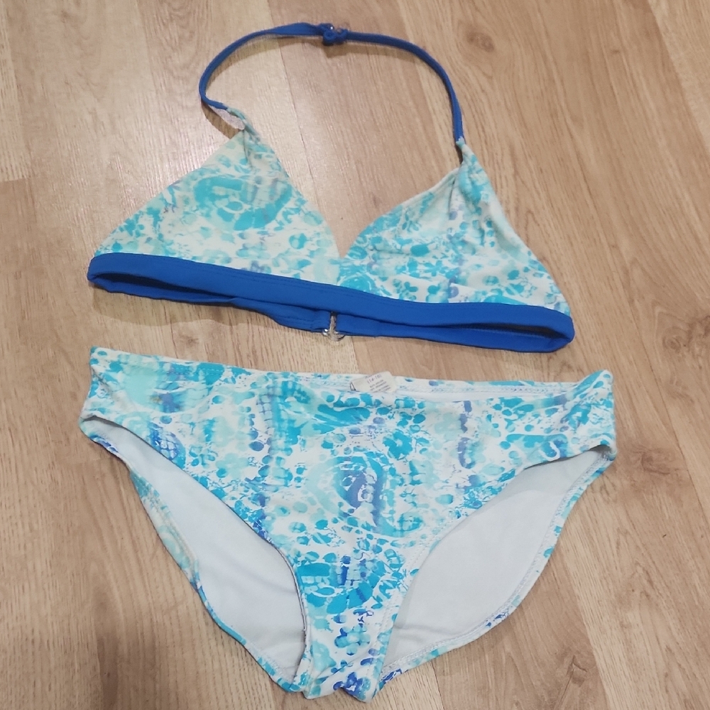 Blue and White Bikini Set